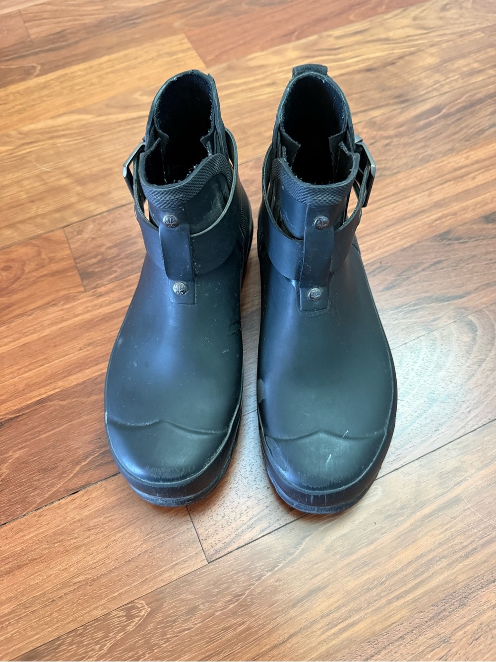 Hunter Black Matte Buckle Ankle Rain Boots